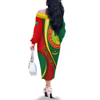 Personalised Mauritania Independence Day Family Matching Off Shoulder Long Sleeve Dress and Hawaiian Shirt Mauritanian Seal Special Version - Wonder Print Shop