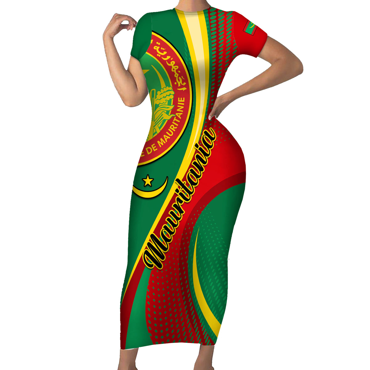 Personalised Mauritania Independence Day Family Matching Short Sleeve Bodycon Dress and Hawaiian Shirt Mauritanian Seal Special Version - Wonder Print Shop