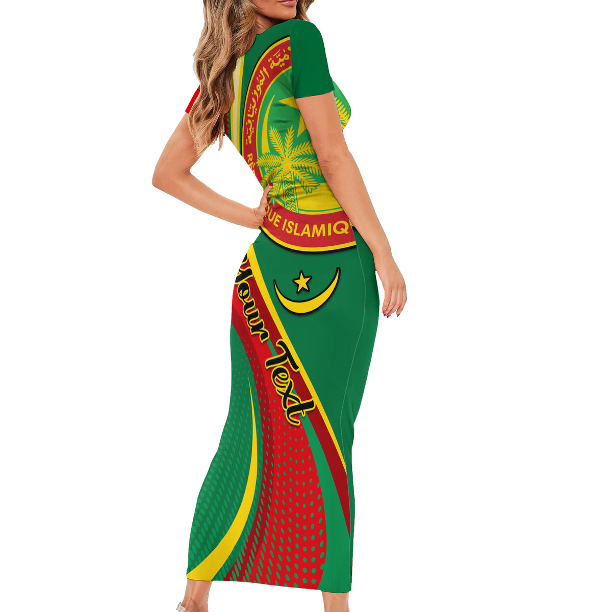 Personalised Mauritania Independence Day Family Matching Short Sleeve Bodycon Dress and Hawaiian Shirt Mauritanian Seal Special Version - Wonder Print Shop
