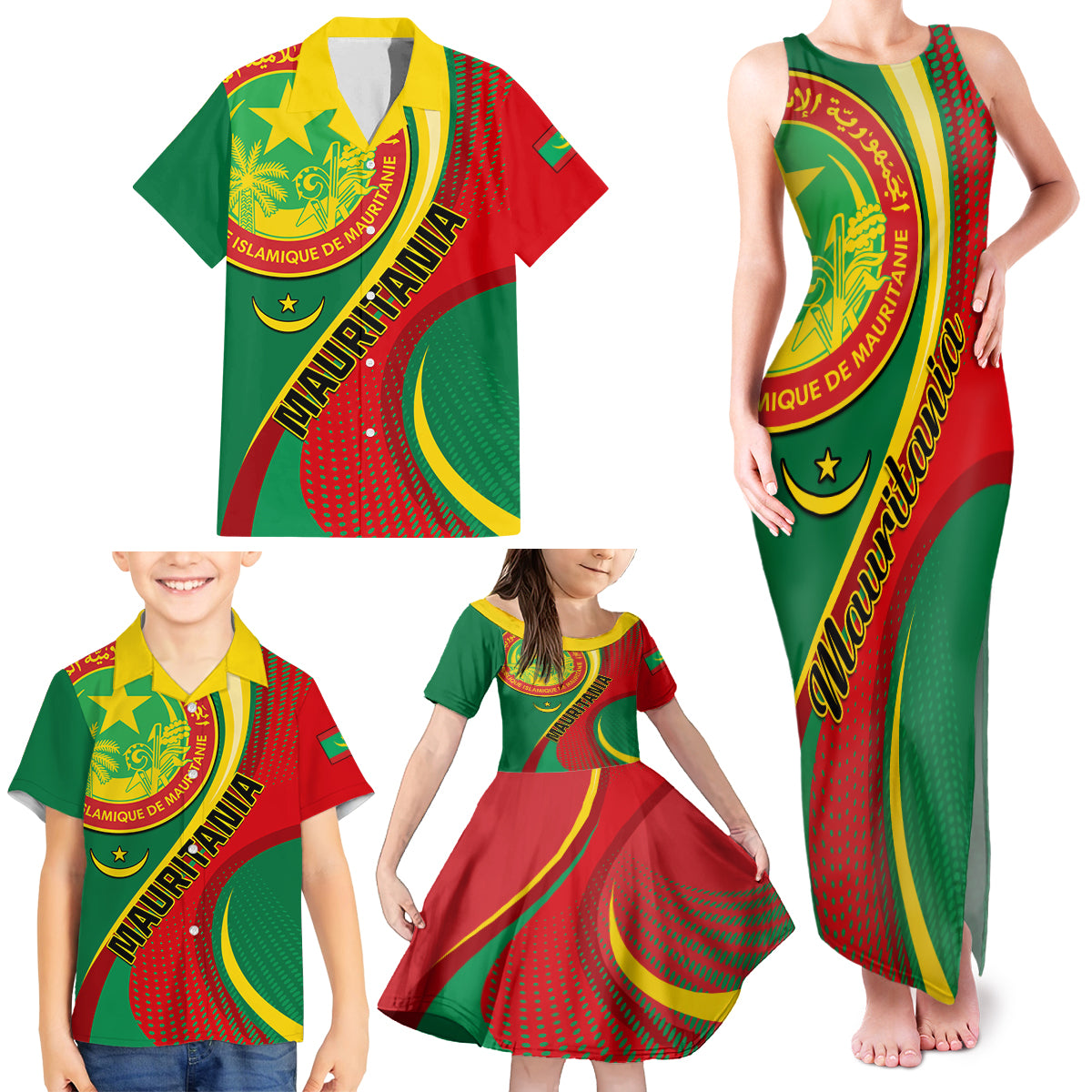 Personalised Mauritania Independence Day Family Matching Tank Maxi Dress and Hawaiian Shirt Mauritanian Seal Special Version - Wonder Print Shop