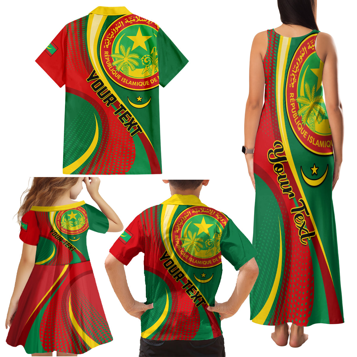 Personalised Mauritania Independence Day Family Matching Tank Maxi Dress and Hawaiian Shirt Mauritanian Seal Special Version - Wonder Print Shop