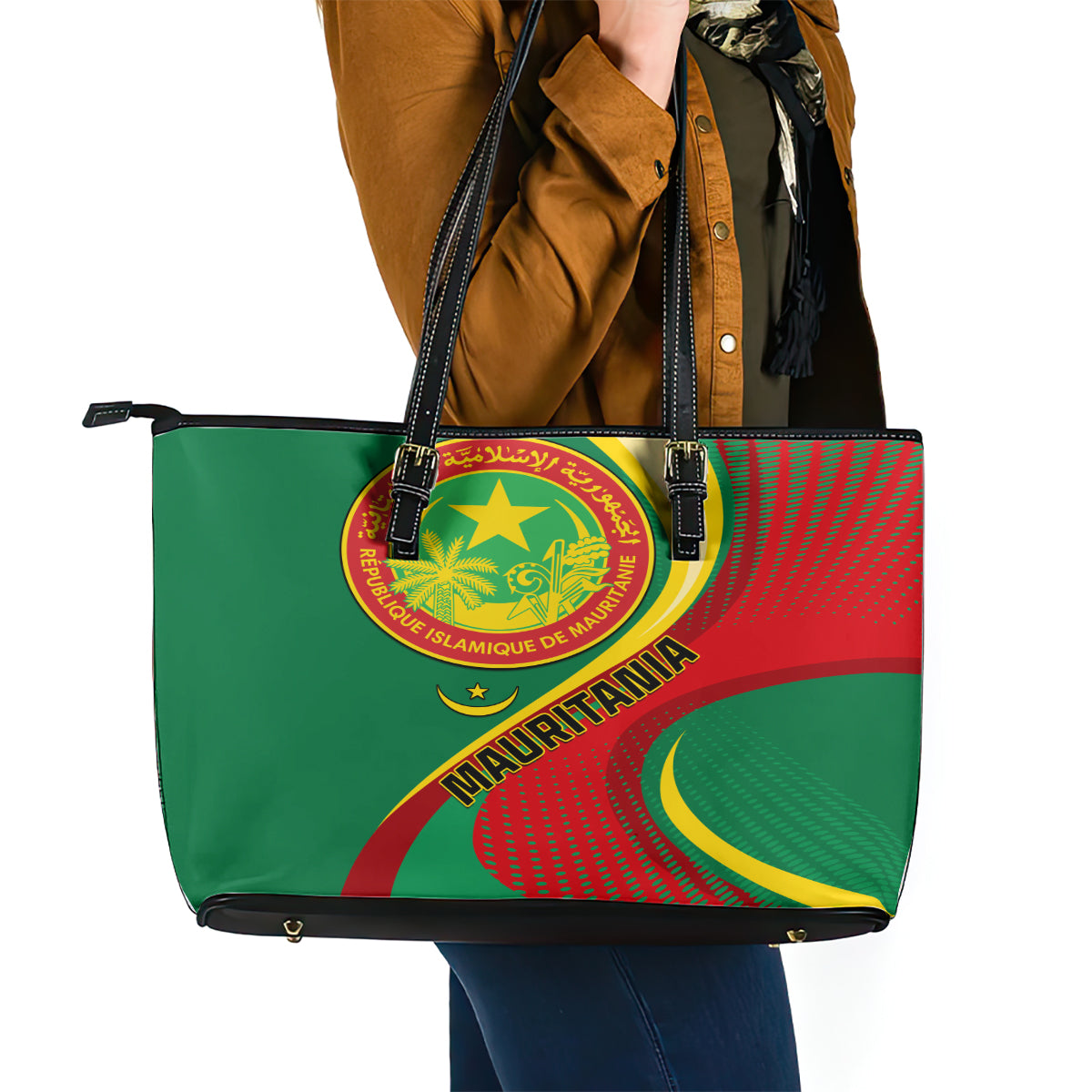 Mauritania Independence Day Leather Tote Bag Mauritanian Seal Special Version - Wonder Print Shop