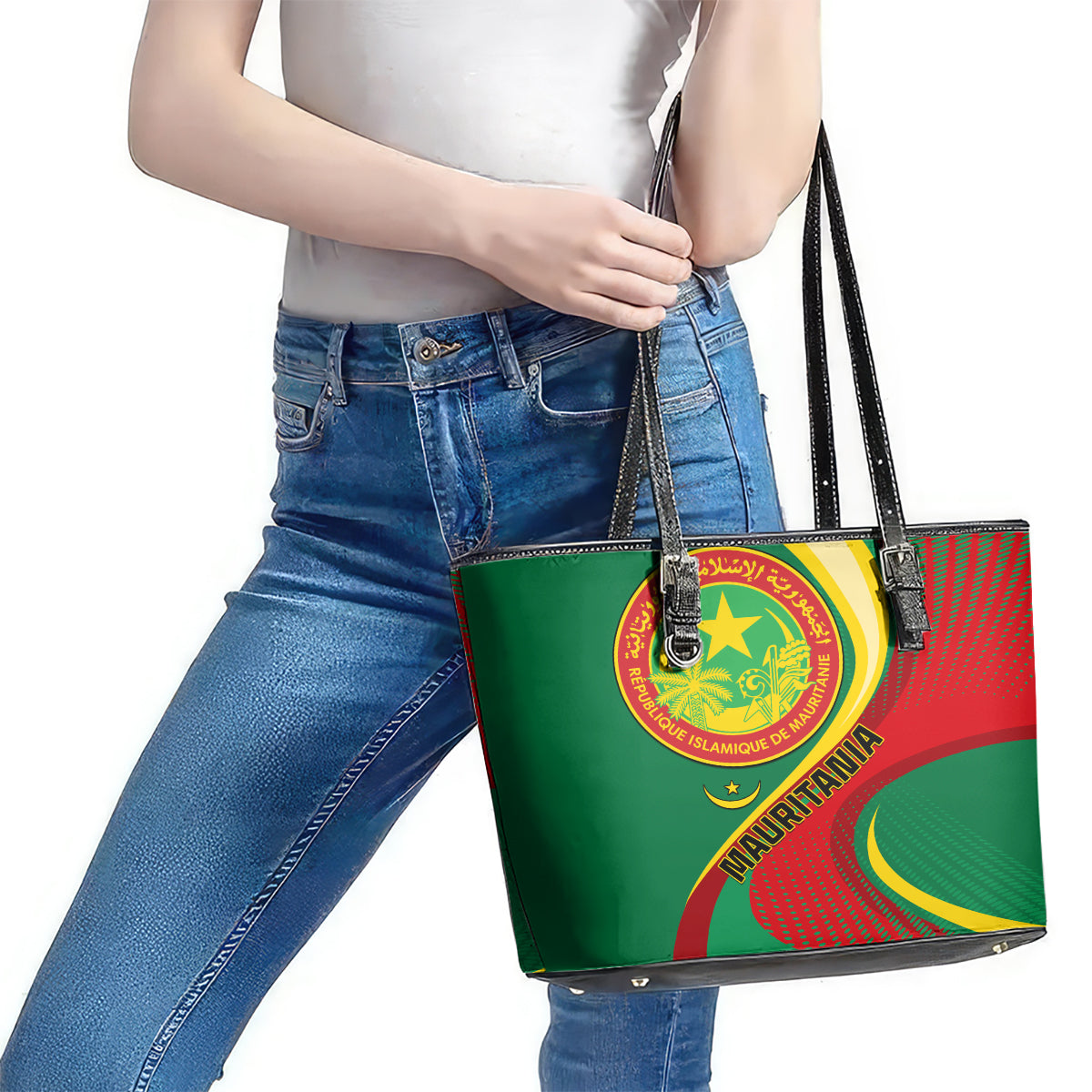 Mauritania Independence Day Leather Tote Bag Mauritanian Seal Special Version - Wonder Print Shop