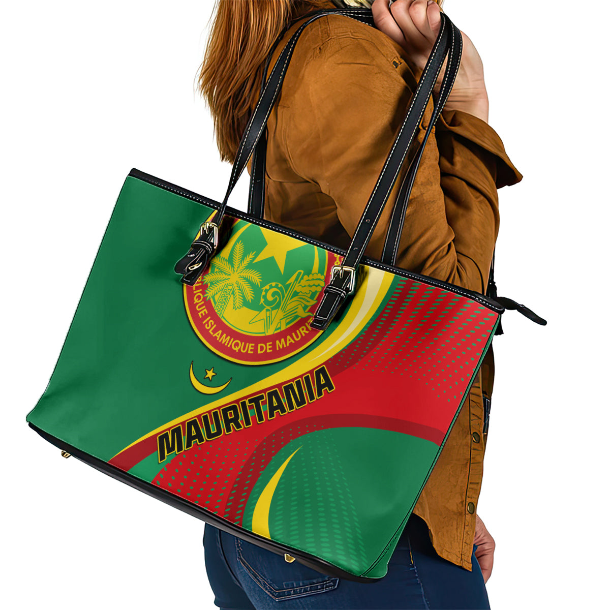 Mauritania Independence Day Leather Tote Bag Mauritanian Seal Special Version - Wonder Print Shop