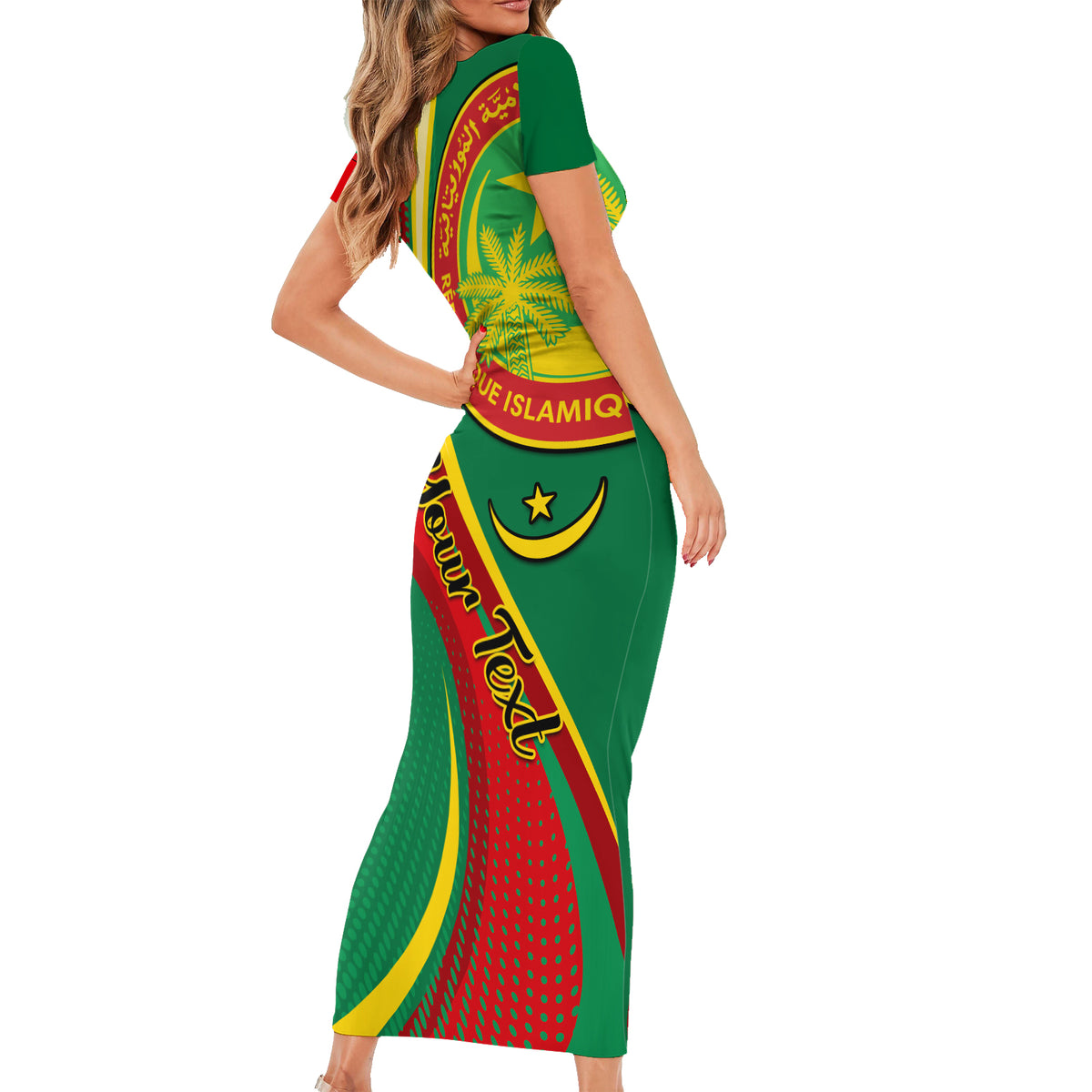 Personalised Mauritania Independence Day Short Sleeve Bodycon Dress Mauritanian Seal Special Version - Wonder Print Shop