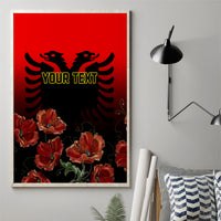 Personalised Albania Independence Day Canvas Wall Art Albanian Coat Of Arms With Red Poppy Flower - Wonder Print Shop
