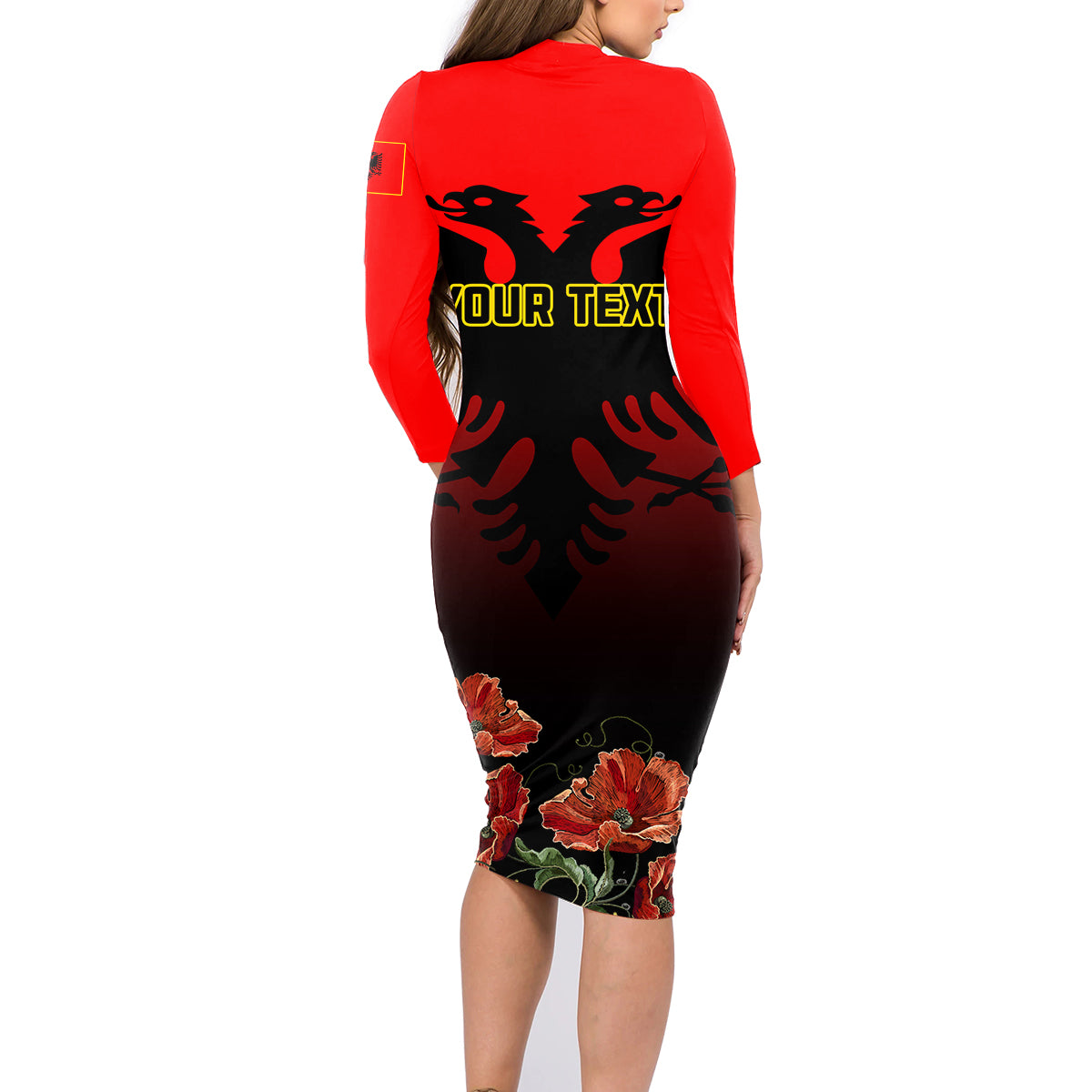 Personalised Albania Independence Day Family Matching Long Sleeve Bodycon Dress and Hawaiian Shirt Albanian Coat Of Arms With Red Poppy Flower - Wonder Print Shop