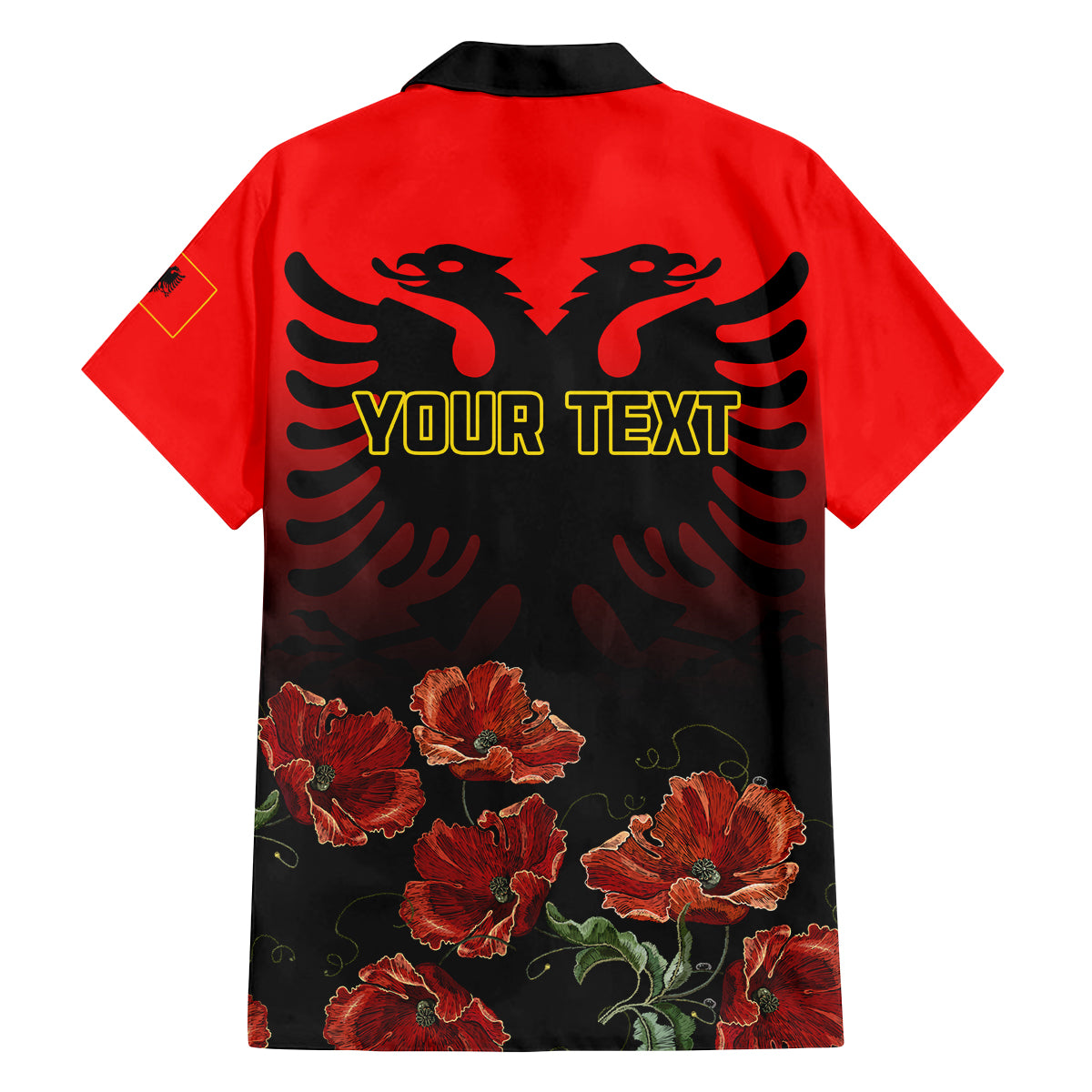 Personalised Albania Independence Day Family Matching Off Shoulder Long Sleeve Dress and Hawaiian Shirt Albanian Coat Of Arms With Red Poppy Flower - Wonder Print Shop