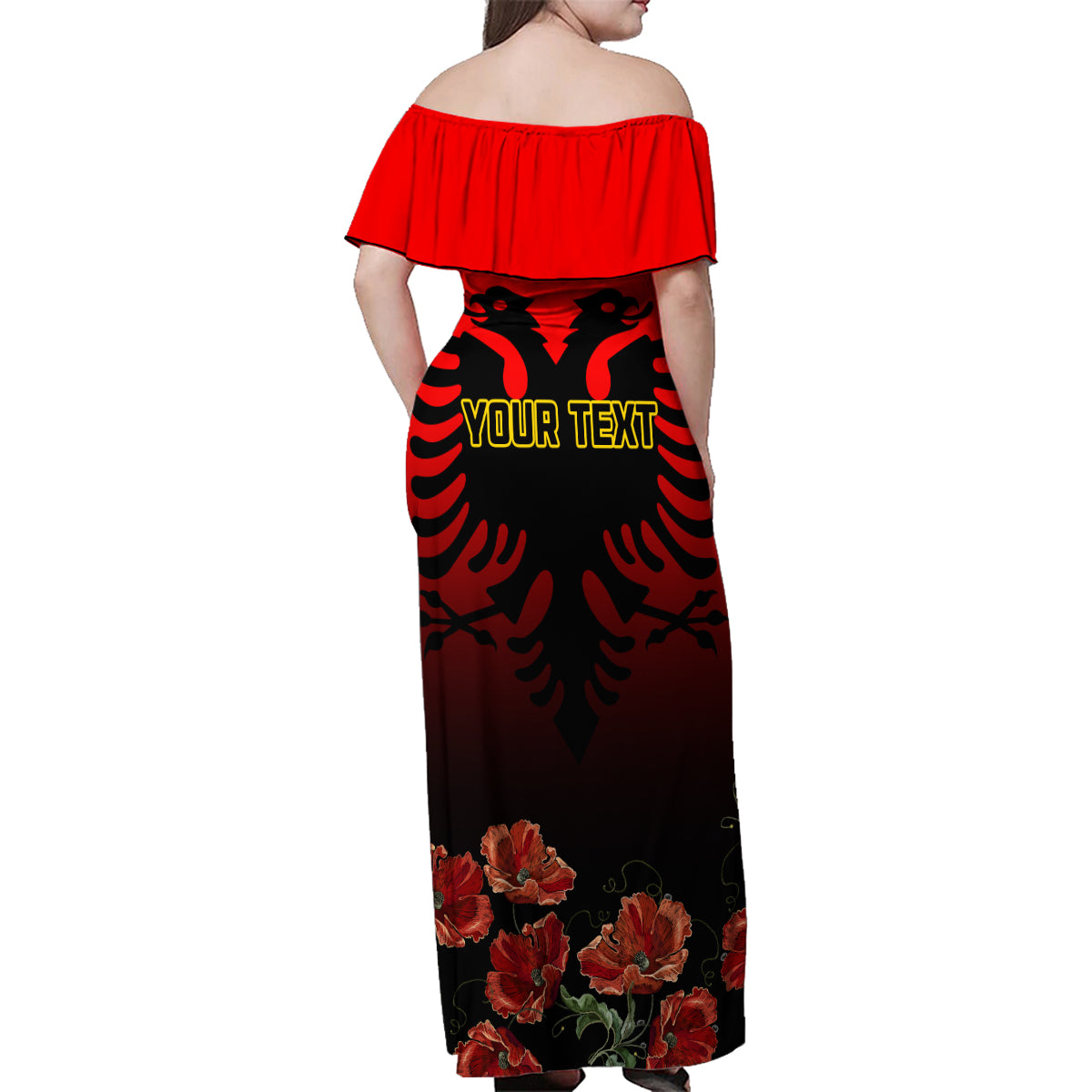 Personalised Albania Independence Day Family Matching Off Shoulder Maxi Dress and Hawaiian Shirt Albanian Coat Of Arms With Red Poppy Flower - Wonder Print Shop