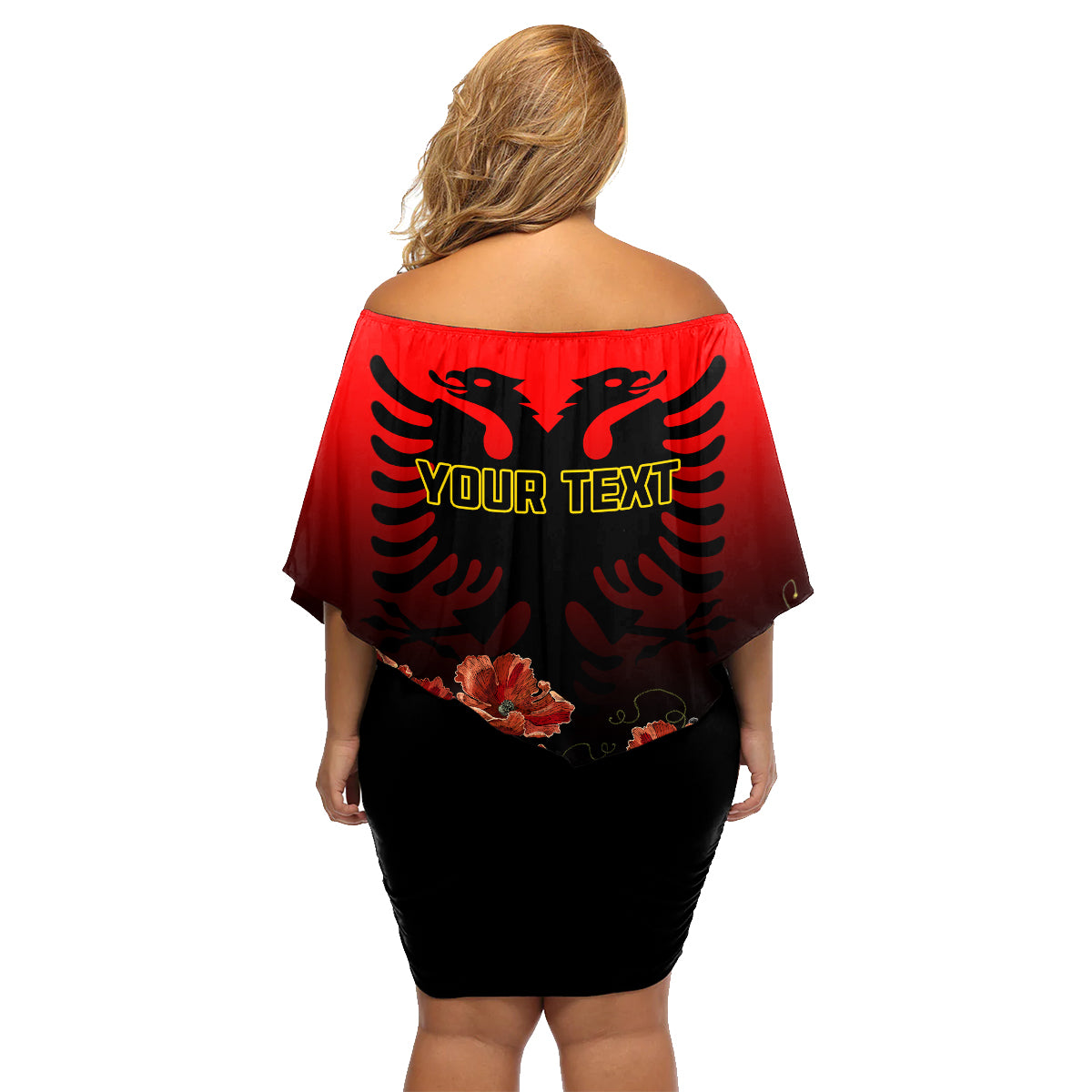 Personalised Albania Independence Day Family Matching Off Shoulder Short Dress and Hawaiian Shirt Albanian Coat Of Arms With Red Poppy Flower - Wonder Print Shop