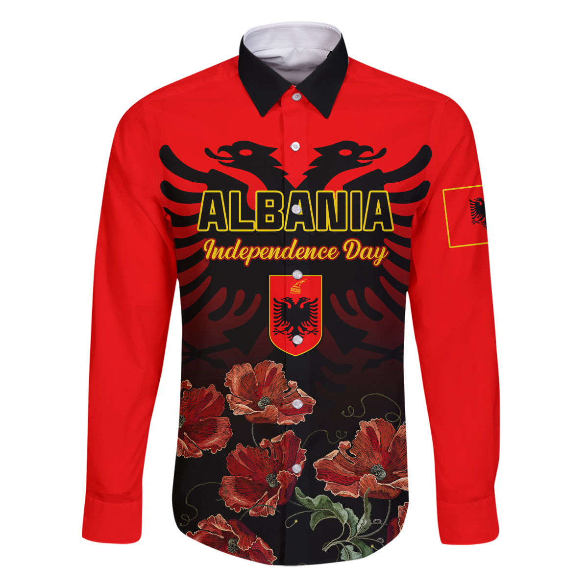 Personalised Albania Independence Day Family Matching Puletasi Dress and Hawaiian Shirt Albanian Coat Of Arms With Red Poppy Flower - Wonder Print Shop