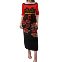 Personalised Albania Independence Day Family Matching Puletasi Dress and Hawaiian Shirt Albanian Coat Of Arms With Red Poppy Flower - Wonder Print Shop