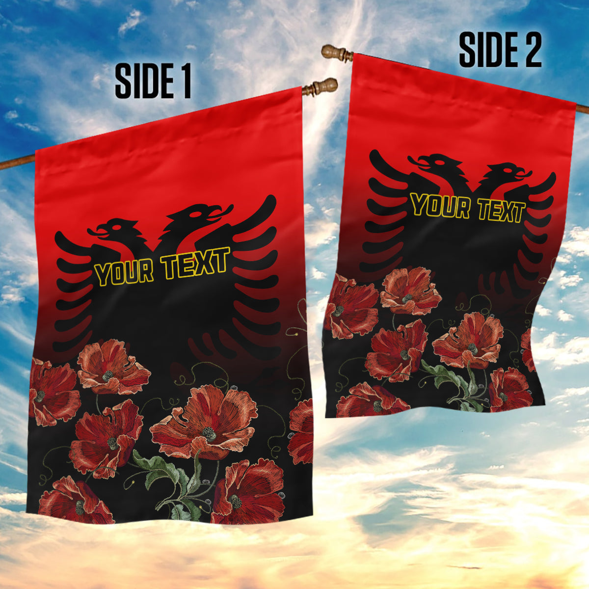 Personalised Albania Independence Day Garden Flag Albanian Coat Of Arms With Red Poppy Flower - Wonder Print Shop