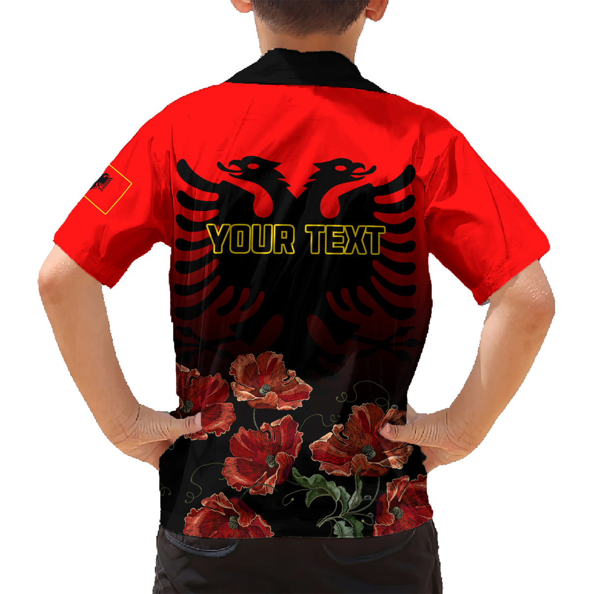 Personalised Albania Independence Day Hawaiian Shirt Albanian Coat Of Arms With Red Poppy Flower - Wonder Print Shop