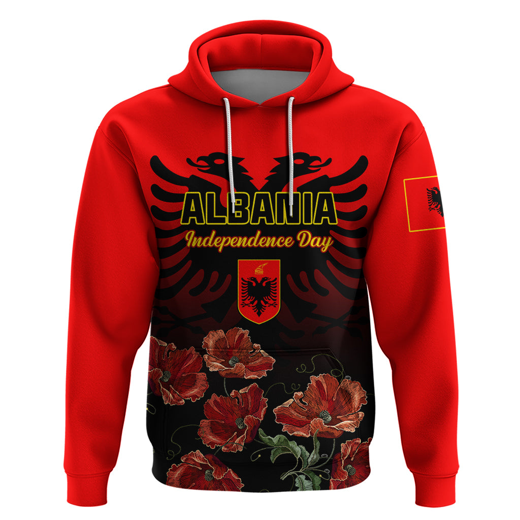 personalised-albania-independence-day-hoodie-albanian-coat-of-arms-with-red-poppy-flower