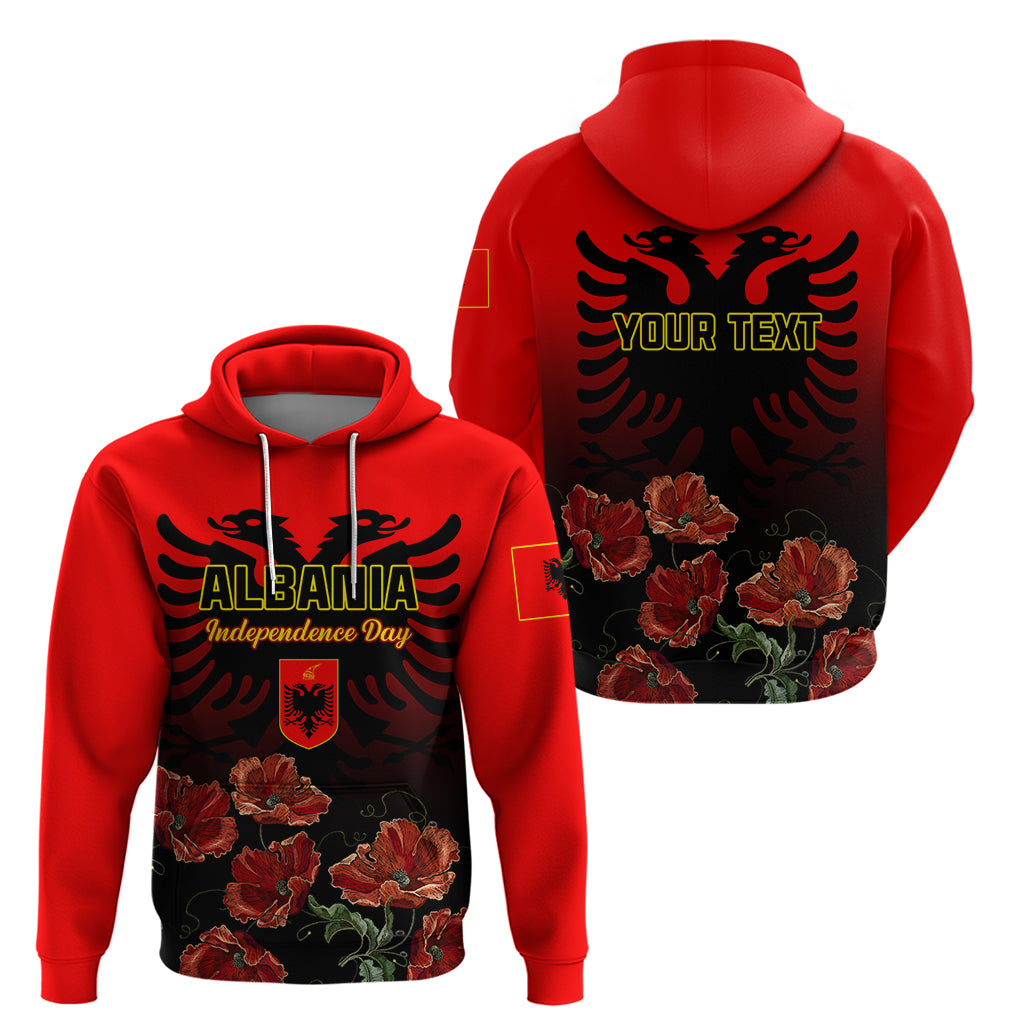 Personalised Albania Independence Day Hoodie Albanian Coat Of Arms With Red Poppy Flower - Wonder Print Shop