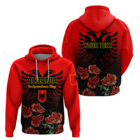 Personalised Albania Independence Day Hoodie Albanian Coat Of Arms With Red Poppy Flower - Wonder Print Shop