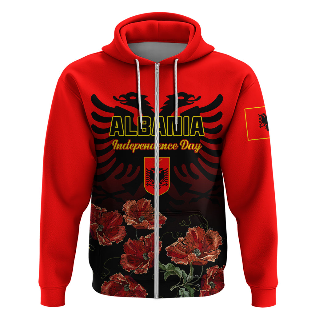 Personalised Albania Independence Day Hoodie Albanian Coat Of Arms With Red Poppy Flower - Wonder Print Shop