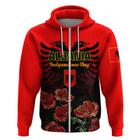 Personalised Albania Independence Day Hoodie Albanian Coat Of Arms With Red Poppy Flower - Wonder Print Shop