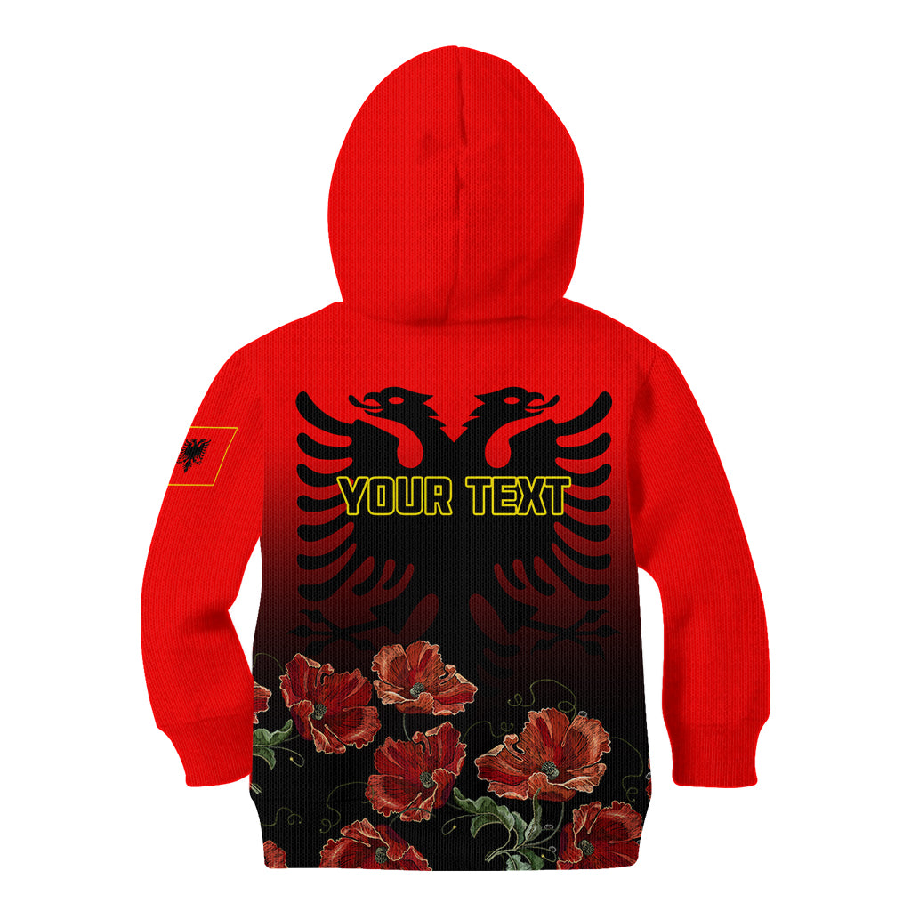 Personalised Albania Independence Day Kid Hoodie Albanian Coat Of Arms With Red Poppy Flower - Wonder Print Shop