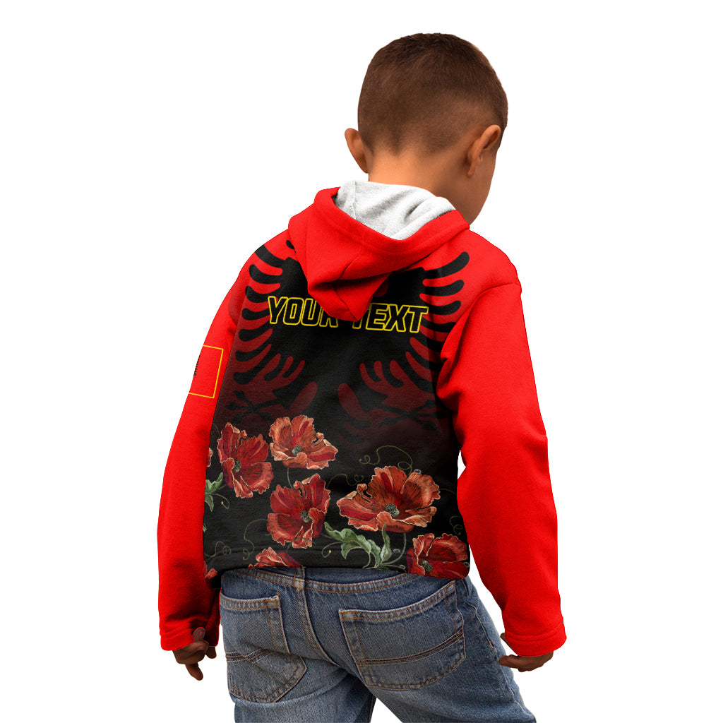Personalised Albania Independence Day Kid Hoodie Albanian Coat Of Arms With Red Poppy Flower - Wonder Print Shop