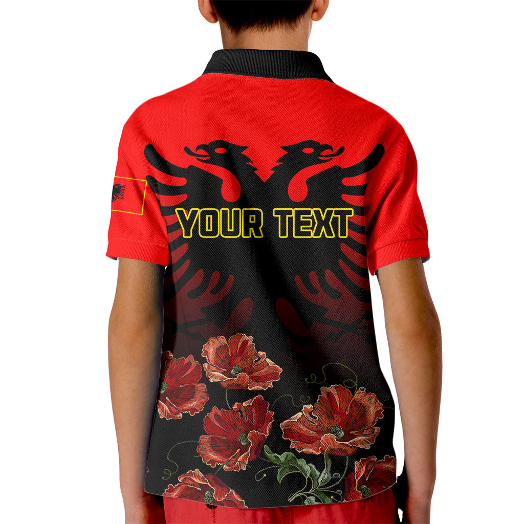 Personalised Albania Independence Day Kid Polo Shirt Albanian Coat Of Arms With Red Poppy Flower - Wonder Print Shop