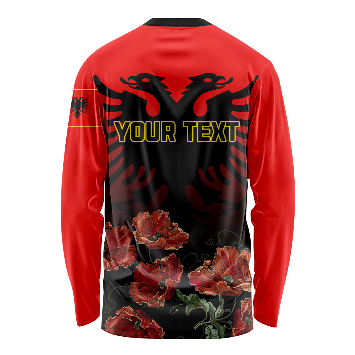 Personalised Albania Independence Day Long Sleeve Shirt Albanian Coat Of Arms With Red Poppy Flower - Wonder Print Shop