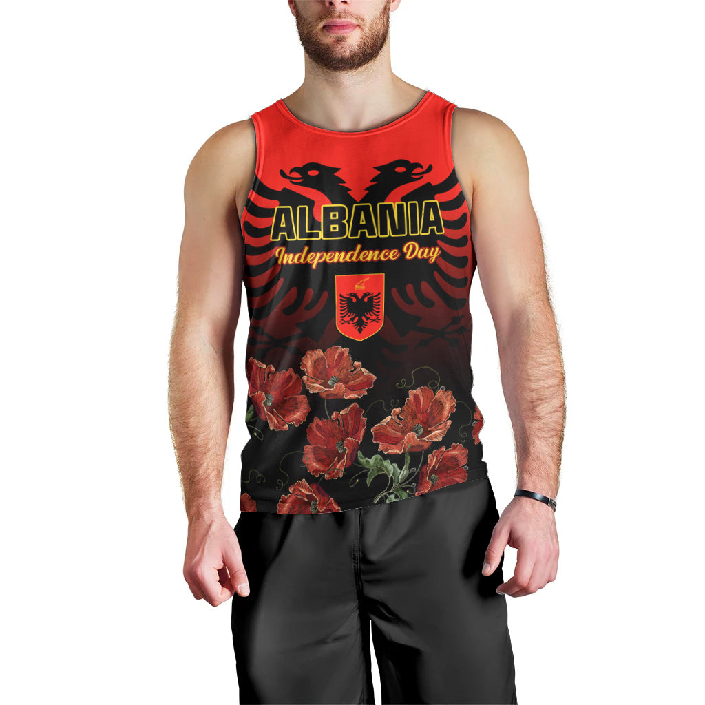 Personalised Albania Independence Day Men Tank Top Albanian Coat Of Arms With Red Poppy Flower - Wonder Print Shop