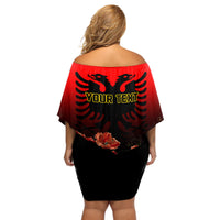 Personalised Albania Independence Day Off Shoulder Short Dress Albanian Coat Of Arms With Red Poppy Flower - Wonder Print Shop