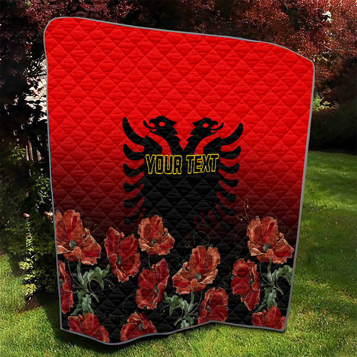 Personalised Albania Independence Day Quilt Albanian Coat Of Arms With Red Poppy Flower - Wonder Print Shop