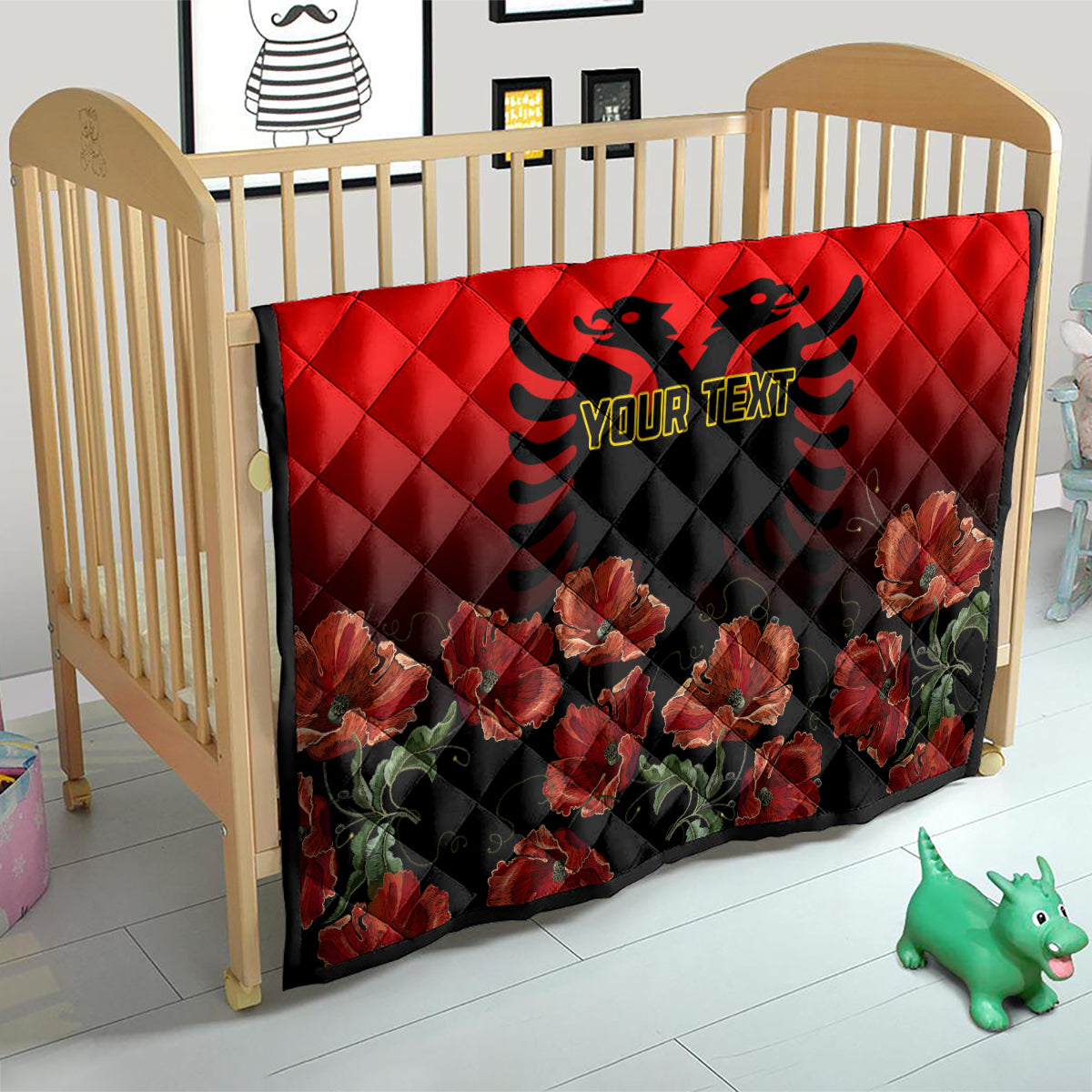 Personalised Albania Independence Day Quilt Albanian Coat Of Arms With Red Poppy Flower - Wonder Print Shop
