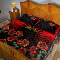 Personalised Albania Independence Day Quilt Bed Set Albanian Coat Of Arms With Red Poppy Flower - Wonder Print Shop
