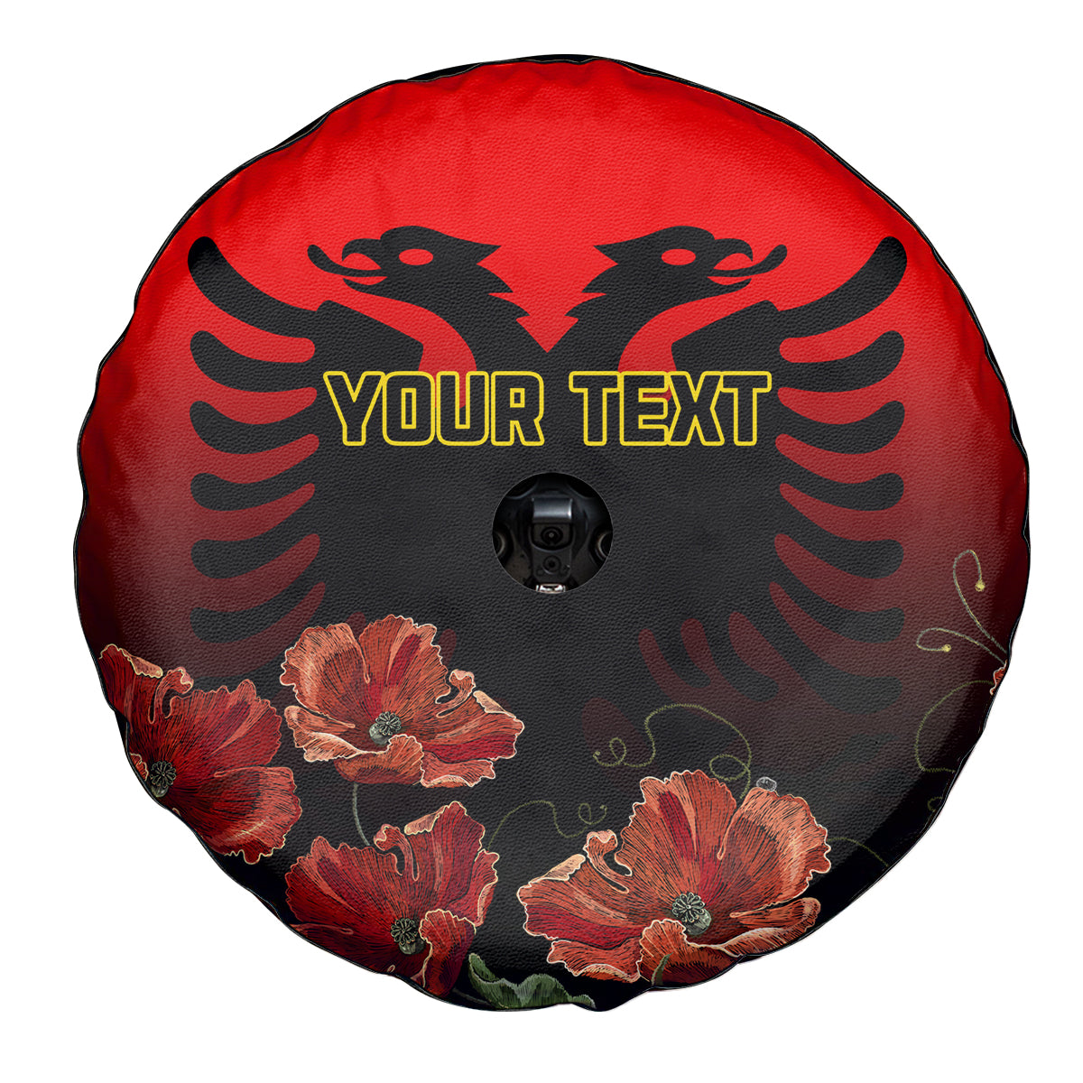 Personalised Albania Independence Day Spare Tire Cover Albanian Coat Of Arms With Red Poppy Flower - Wonder Print Shop