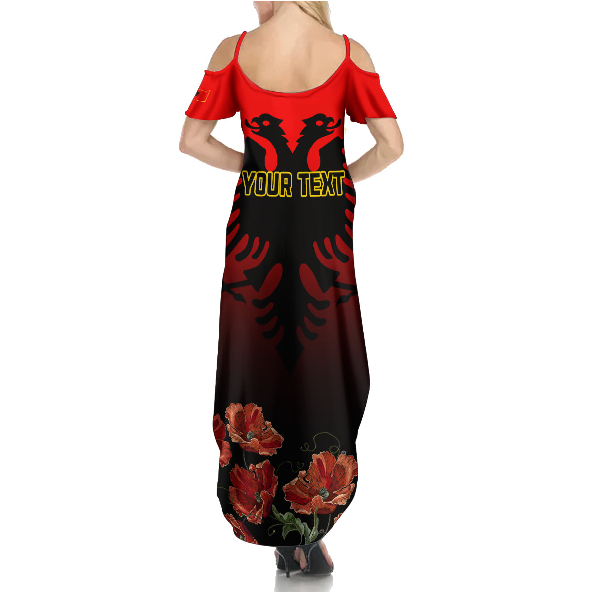 Personalised Albania Independence Day Summer Maxi Dress Albanian Coat Of Arms With Red Poppy Flower - Wonder Print Shop