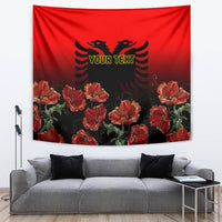 Personalised Albania Independence Day Tapestry Albanian Coat Of Arms With Red Poppy Flower - Wonder Print Shop