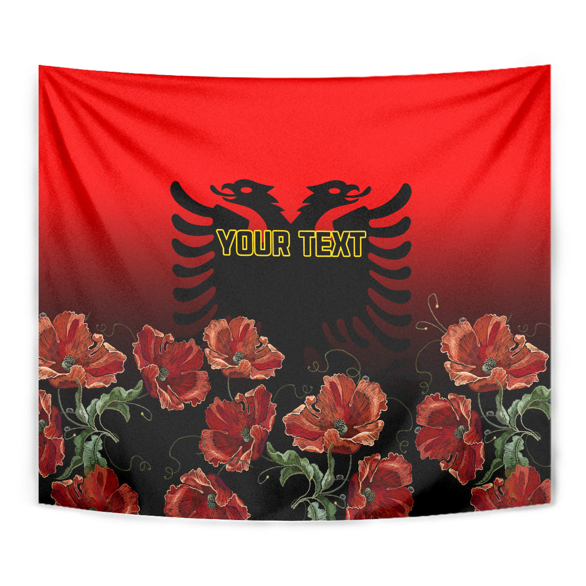 Personalised Albania Independence Day Tapestry Albanian Coat Of Arms With Red Poppy Flower - Wonder Print Shop