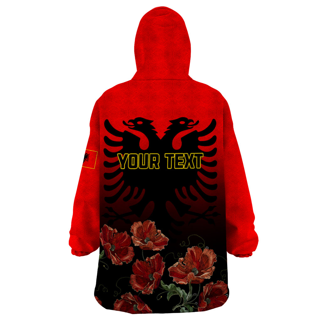 Personalised Albania Independence Day Wearable Blanket Hoodie Albanian Coat Of Arms With Red Poppy Flower - Wonder Print Shop