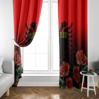 Personalised Albania Independence Day Window Curtain Albanian Coat Of Arms With Red Poppy Flower - Wonder Print Shop