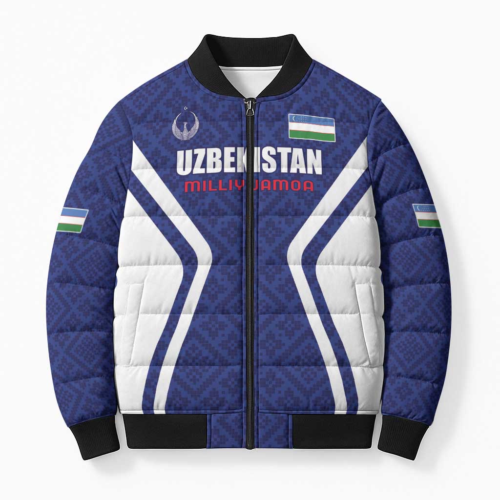 Custom Football Uzbekistan Bomber Puffer Jacket Milliy Jamoa Blue Version - Wonder Print Shop