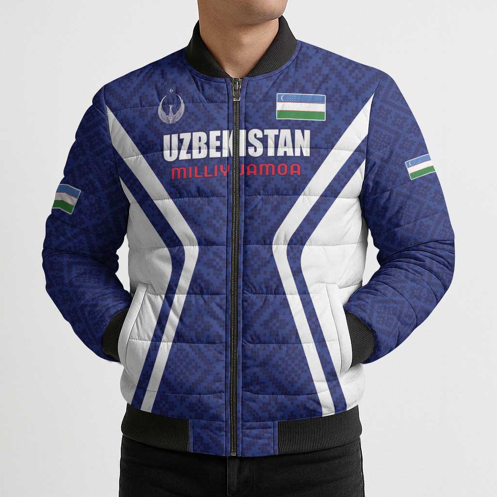 Custom Football Uzbekistan Bomber Puffer Jacket Milliy Jamoa Blue Version - Wonder Print Shop
