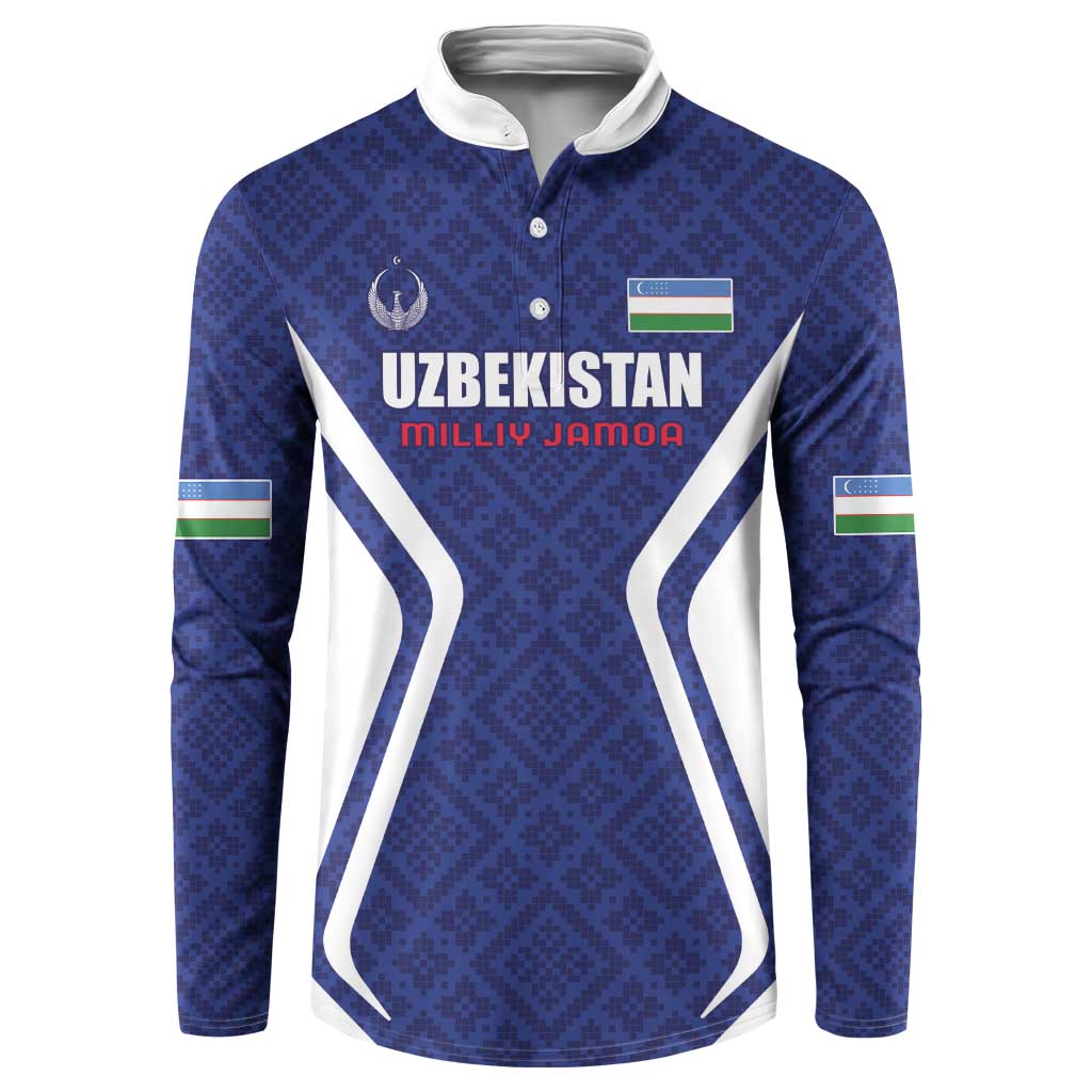 Custom Football Uzbekistan Button Sweatshirt Milliy Jamoa Blue Version - Wonder Print Shop