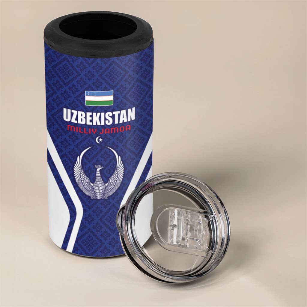 Custom Football Uzbekistan 4 in 1 Can Cooler Tumbler Milliy Jamoa Blue Version - Wonder Print Shop