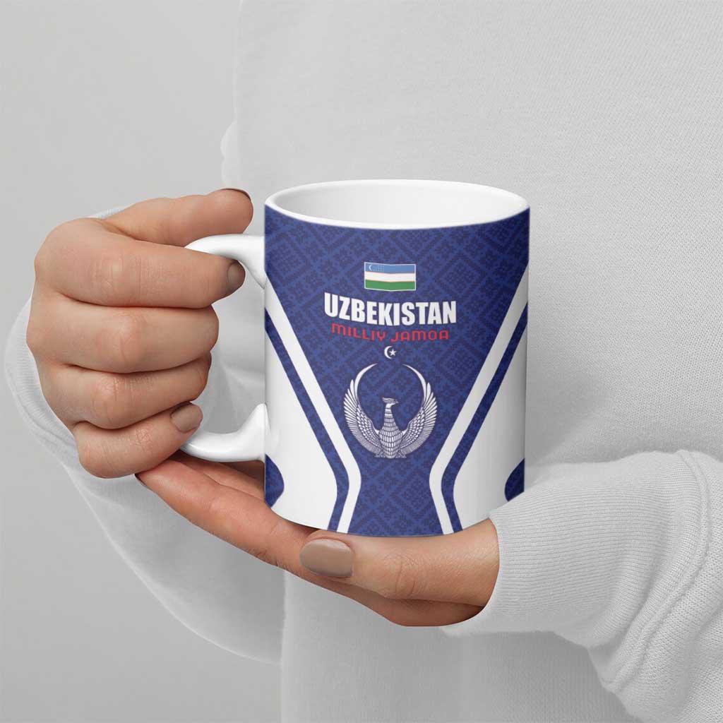 Custom Football Uzbekistan Ceramic Mug Milliy Jamoa Blue Version - Wonder Print Shop
