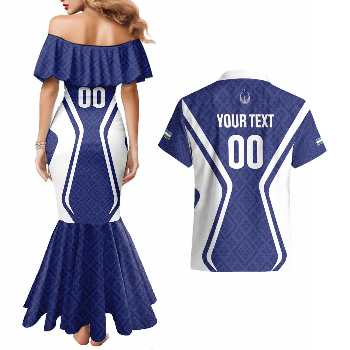 Custom Football Uzbekistan Couples Matching Mermaid Dress and Hawaiian Shirt Milliy Jamoa Blue Version - Wonder Print Shop