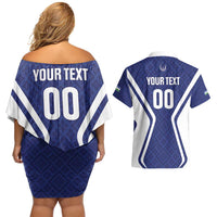 Custom Football Uzbekistan Couples Matching Off Shoulder Short Dress and Hawaiian Shirt Milliy Jamoa Blue Version - Wonder Print Shop