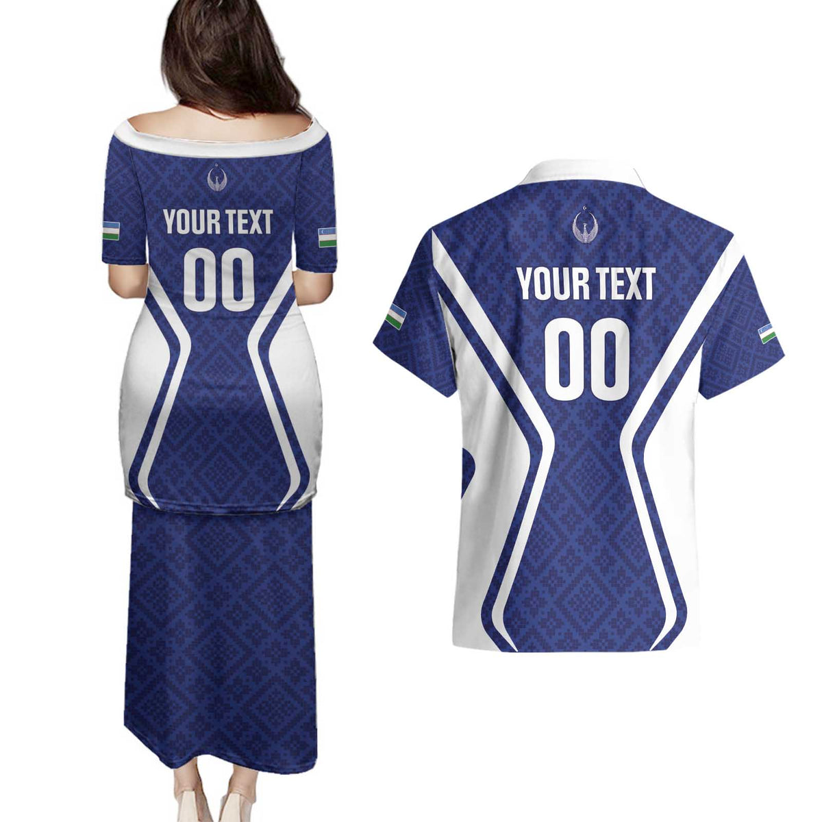 Custom Football Uzbekistan Couples Matching Puletasi and Hawaiian Shirt Milliy Jamoa Blue Version - Wonder Print Shop