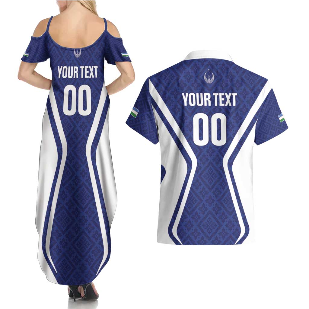 Custom Football Uzbekistan Couples Matching Summer Maxi Dress and Hawaiian Shirt Milliy Jamoa Blue Version - Wonder Print Shop