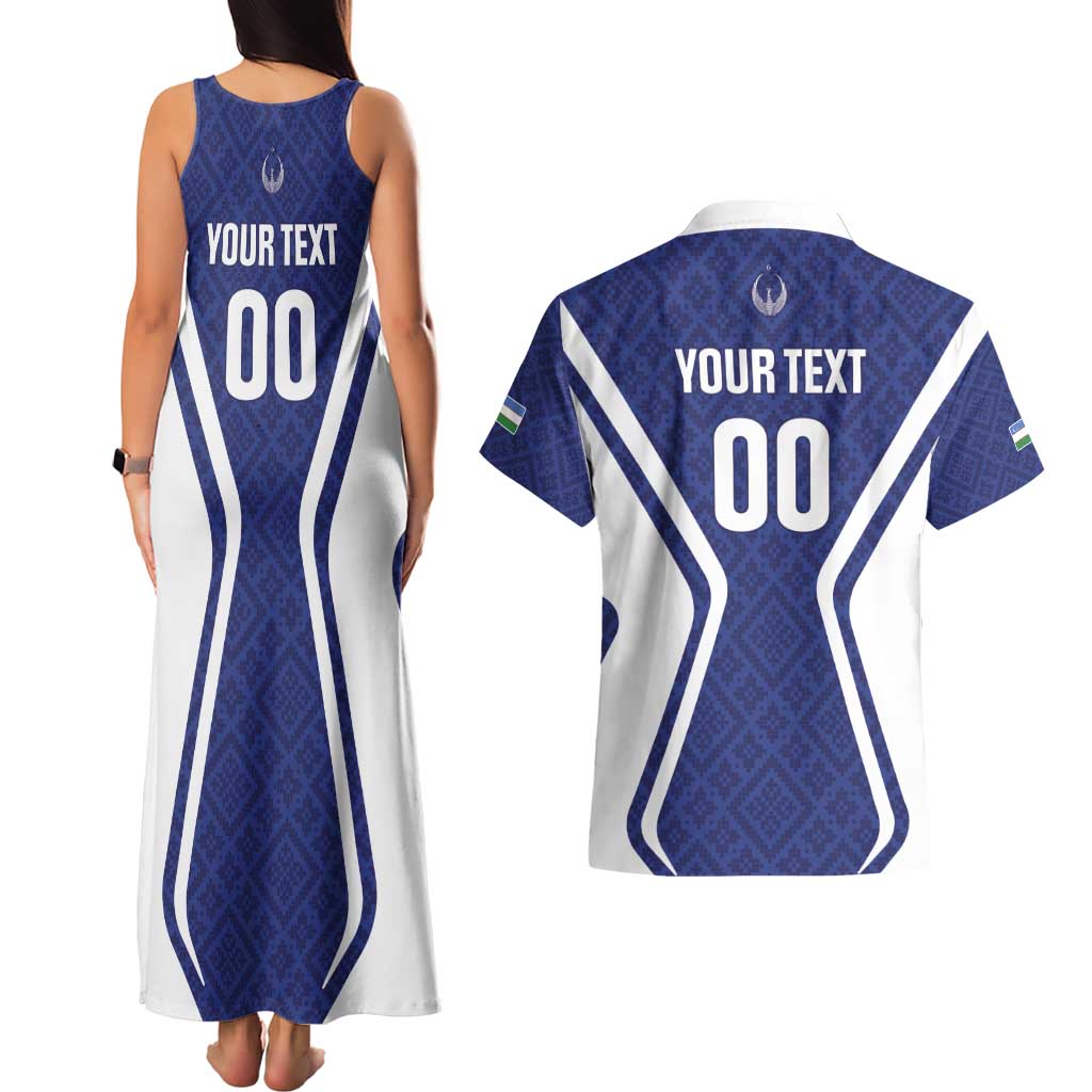 Custom Football Uzbekistan Couples Matching Tank Maxi Dress and Hawaiian Shirt Milliy Jamoa Blue Version - Wonder Print Shop