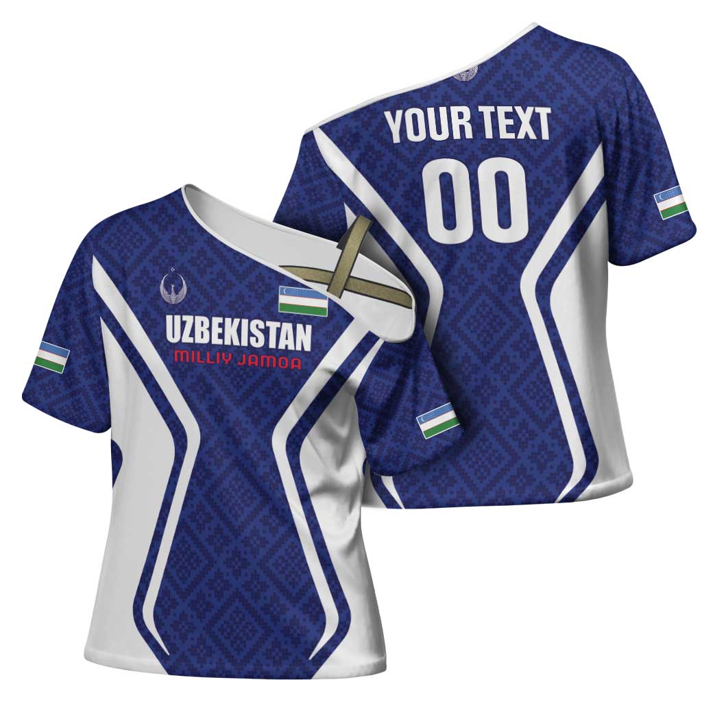 Custom Football Uzbekistan Cross Shoulder Shirt Milliy Jamoa Blue Version - Wonder Print Shop