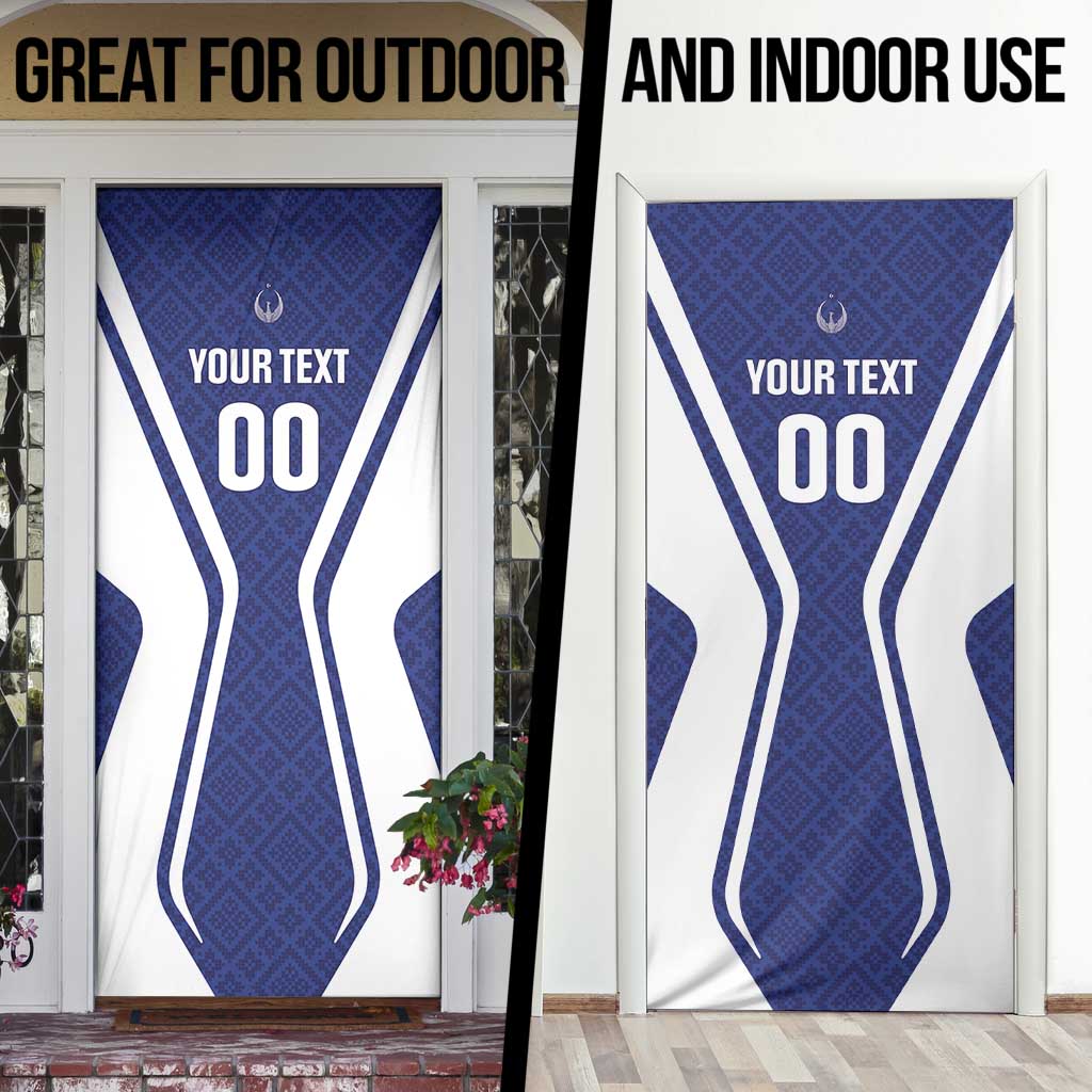 Custom Football Uzbekistan Door Cover Milliy Jamoa Blue Version - Wonder Print Shop